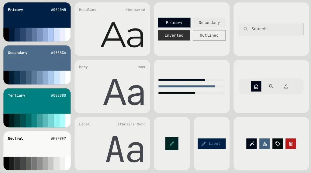 Google Stitch design system: colour palette, typography scale and sample components